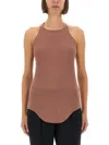 Rick Owens Sleeveless Racerback Top Curved Hem In Brown