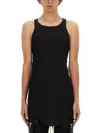 Rick Owens Black Tank Top With Curved Hem In Cotton Man In Black