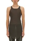Rick Owens Sheer Sleeveless Racerback Longline T-shirt In Brown