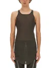 Rick Owens Sheer Sleeveless Racerback Longline T-shirt In Brown