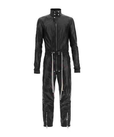 Rick Owens Tapered-leg Leather Jumpsuit In Black