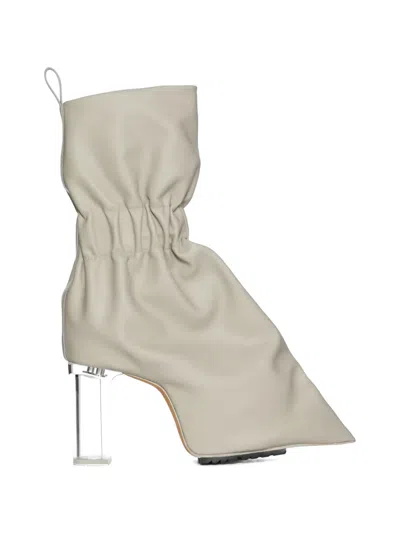Rick Owens Taquito Gathered Leather Ankle Boots In Neutral