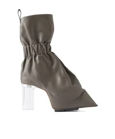 Rick Owens Taquito Gathered Leather Ankle Boots In Green