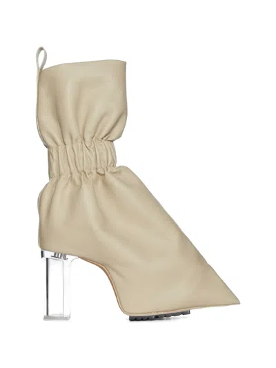 Rick Owens Taquito Ruched Leather Boots In Neutral