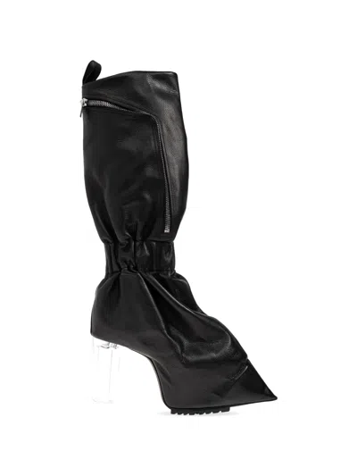 Rick Owens Taquito Zipper Gathered Leather Boots In Black