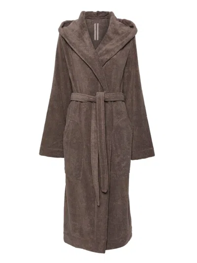 RICK OWENS TAUPE GREY COTTON BATH ROBE FOR WOMEN