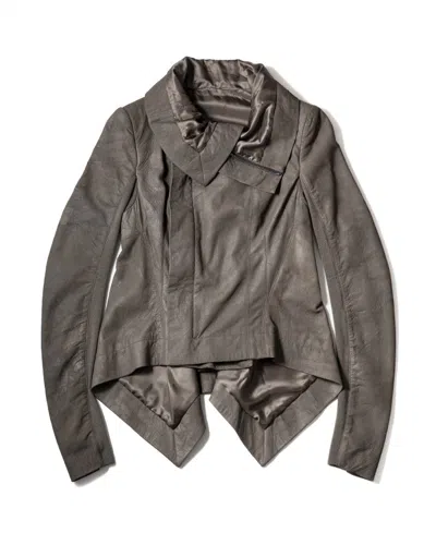 Rick Owens Taupe Grey Leather Biker Jacket In Gray