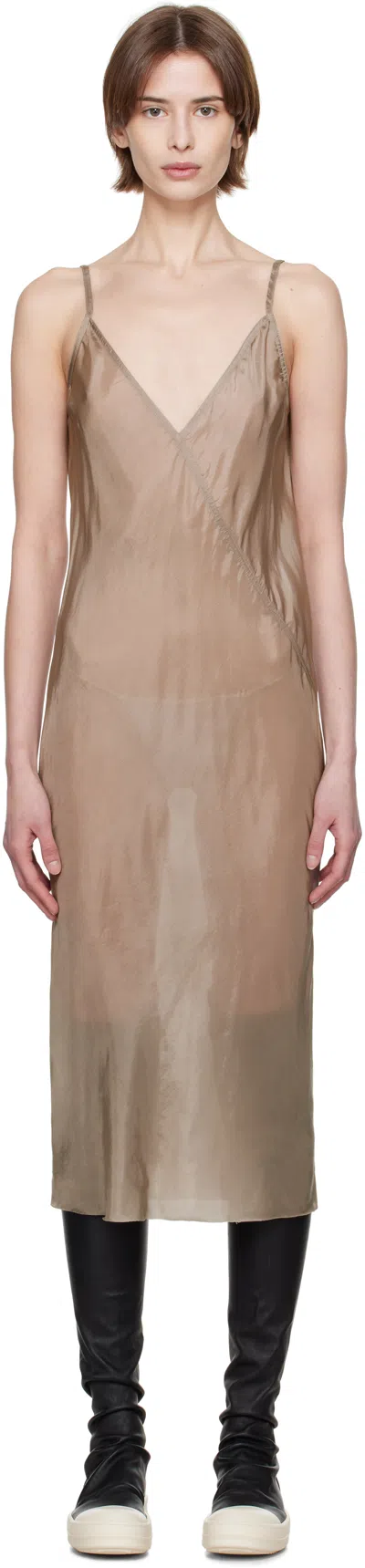 Rick Owens Taupe Hollywood Slip Midi Dress In 64 Flesh