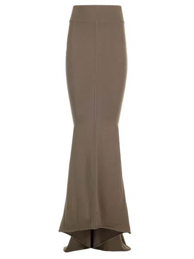 Rick Owens Taupe Knit Midi Skirt