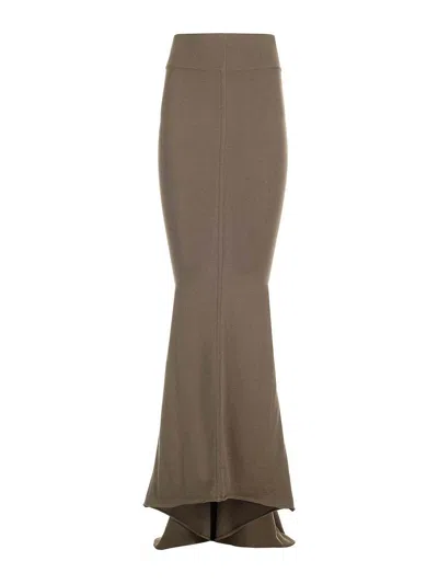 RICK OWENS TAUPE KNIT MIDI SKIRT