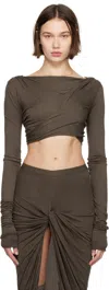 Rick Owens Taupe Porterville Jade Ls Crop T-shirt In 184 Taupe