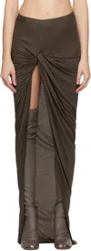 RICK OWENS TAUPE PORTERVILLE TWIST EDFU MAXI SKIRT