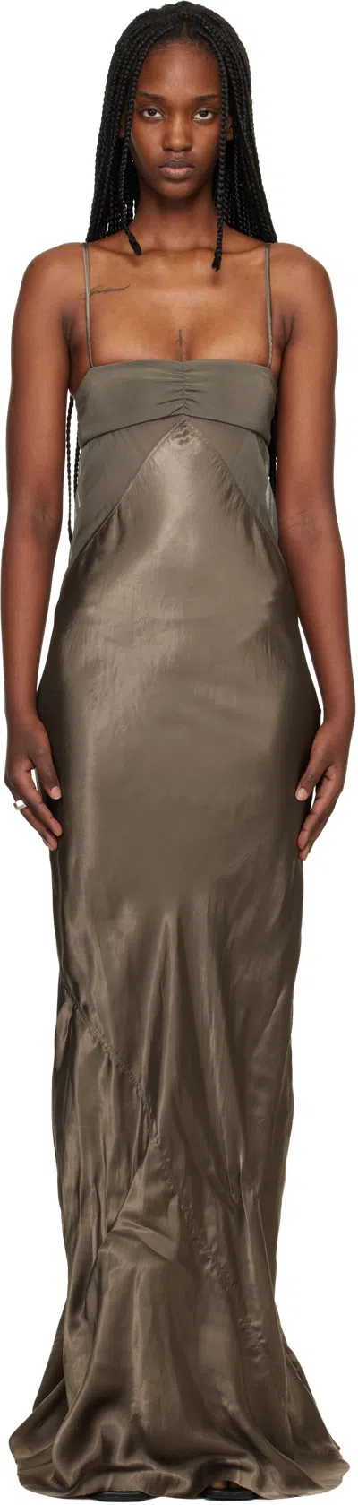 Rick Owens Taupe Temple Combo Slip Maxi Dress In Multi