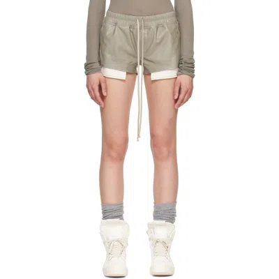 Rick Owens Taupe Tower Fog Boxer Leather Shorts In Gray