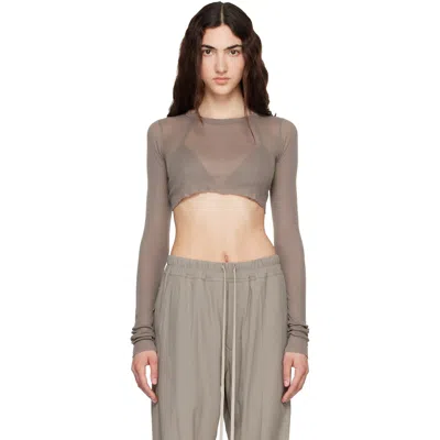 Rick Owens Taupe Tower Ls Crop T-shirt In Brown