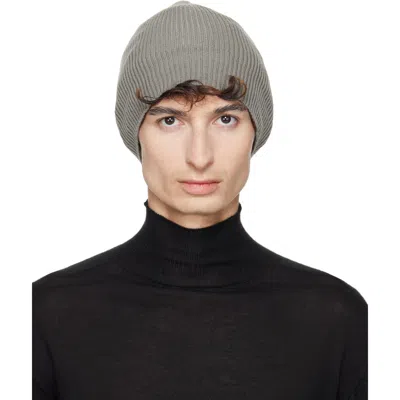 Rick Owens Taupe Tower Ribbed Beanie In Gray