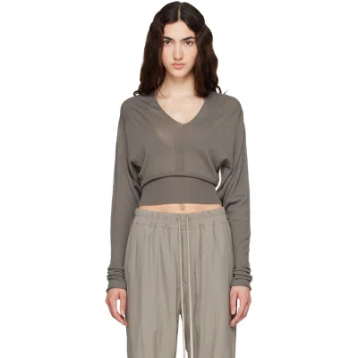 Rick Owens Taupe Tower V Cropped Sweater In Gray
