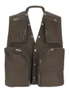Rick Owens Grey Vest With V-neck And Cargo Pockets In Cotton Man In Brown