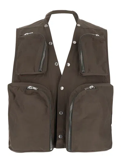RICK OWENS TAUPE V-NECK VEST