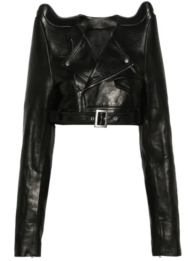 Rick Owens Black Tec Micro Leather Jacket In 09 Black