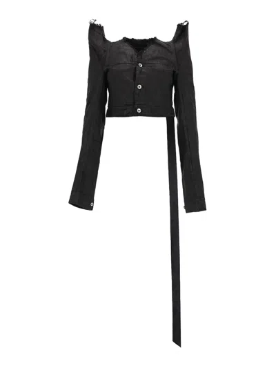 Rick Owens Tec Trucker Denim Jacket In Black