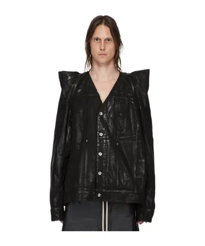 Rick Owens Black Tec Worker Denim Jacket In 78 Drkdust