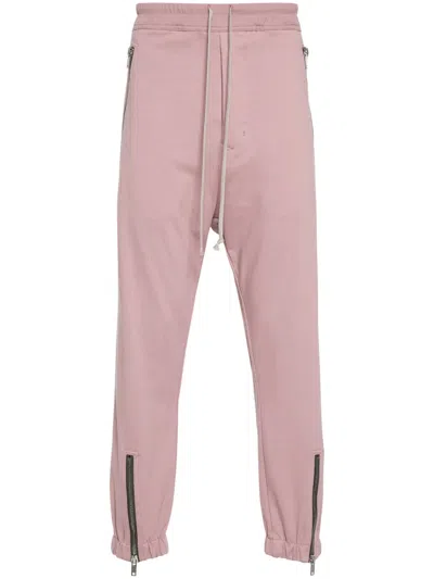 Rick Owens Pink Cotton Track Trousers For Men In Ss24