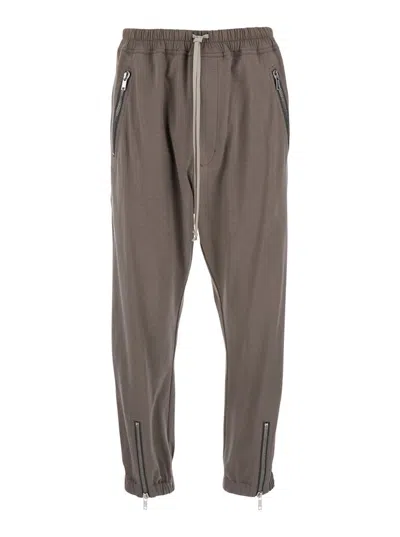 RICK OWENS 'TECUATL' GREY PANTS WITH ELASTIC WAIST WITH DRAWSTRING AND ZIP AT THE ANKLES IN COTTON MAN