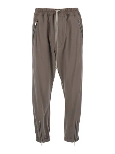 Rick Owens Tecuatl Grey Pants With Elastic Waist With Drawstring And Zip At The Ankles In Cotton Man In Dust