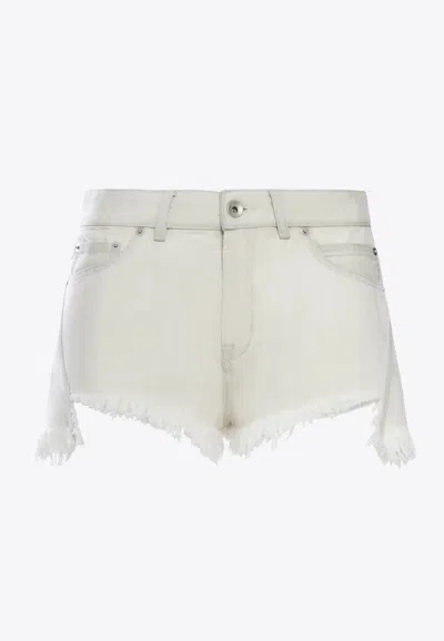 Rick Owens Temple Bias Denim Shorts In White