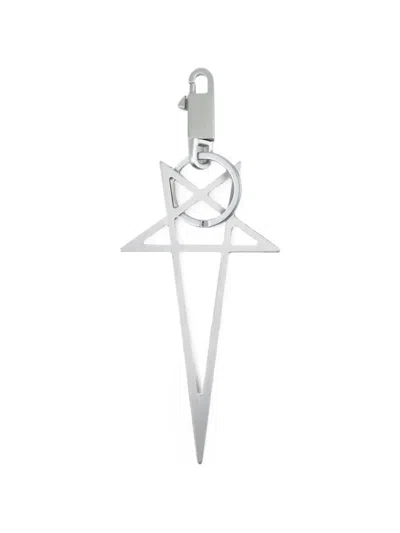Rick Owens Temple Big Pentagram-pendant Keyring In Silver