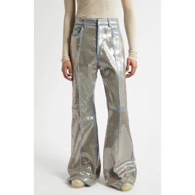 Rick Owens Temple Bolan Sequin Bootcut Jeans In Gray