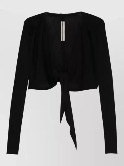 Rick Owens Temple Cropped Knit Wrap Front Top In Black