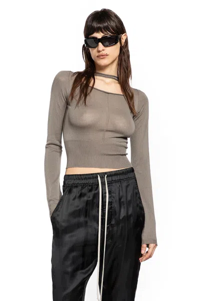 Rick Owens Temple Cropped Pull In Wool In Brown