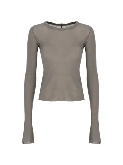 Rick Owens Sheer Cotton Womens Crewneck Sweater Ripped Hem In Brown