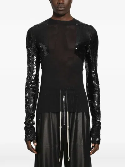Rick Owens Temple Dennis Sequin-embellished T-shirt In Black