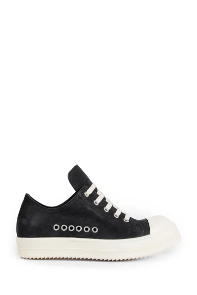 Rick Owens Low Top Sneakers Round Toe Contrast Sole In Black