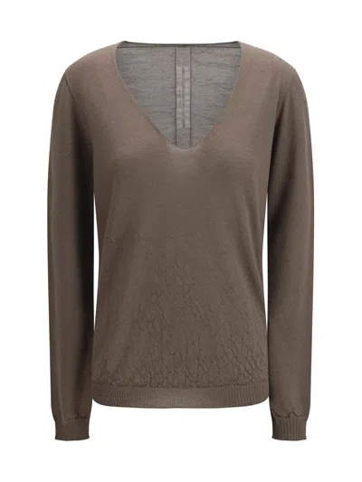Rick Owens Temple Extreme Sweater With V-neck In Brown