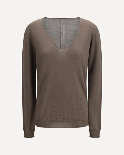 Rick Owens Temple Extreme Sweater With V-neck In Brown