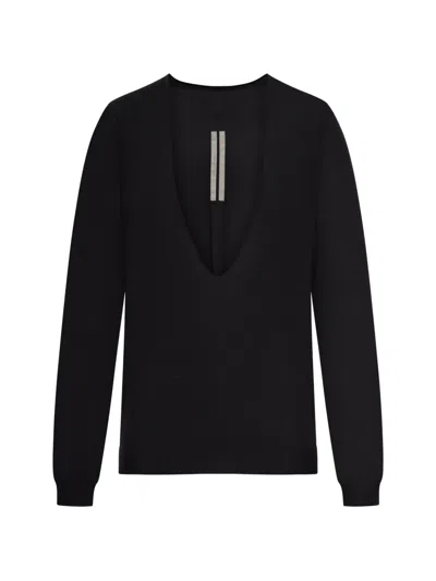 Rick Owens Temple Extreme V-neck Sweater In Black