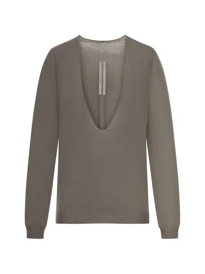 Rick Owens Temple Extreme V-neck Sweater In Gray