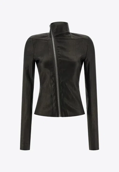 Rick Owens Temple Gary Leather Zip Jacket In Black