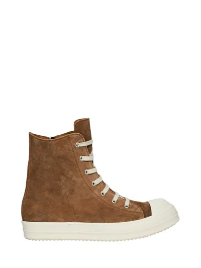 Rick Owens Temple Geobasket Suede High-top Sneakers In Brown