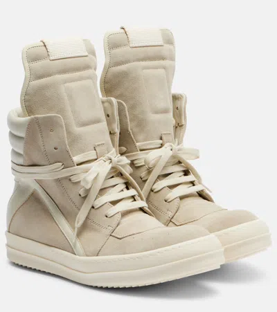 Rick Owens Temple Geobasket Suede High-top Sneakers In Neutral