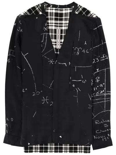 Rick Owens Temple Larry Fogpocket Shirt In Printed Cupro Twill And Cupro Japonette In Multicolour