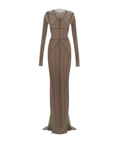 Rick Owens Temple Long Sleeve Maxi Dress In Brown