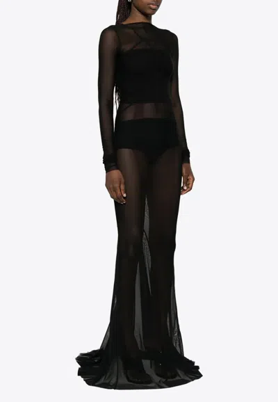 Rick Owens Temple Long-sleeved Sheer Gown In Black