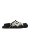 Rick Owens Men Black Mules With Oversize Decorative Laces And Buckle Closure In Leather Man In Multi
