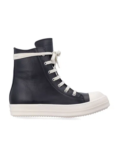 Rick Owens Temple Mini Washed Leather Zip-front High-top Sneaker In Black