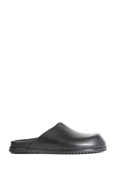 Rick Owens Temple Mules In Groppone Cow Leather In Black
